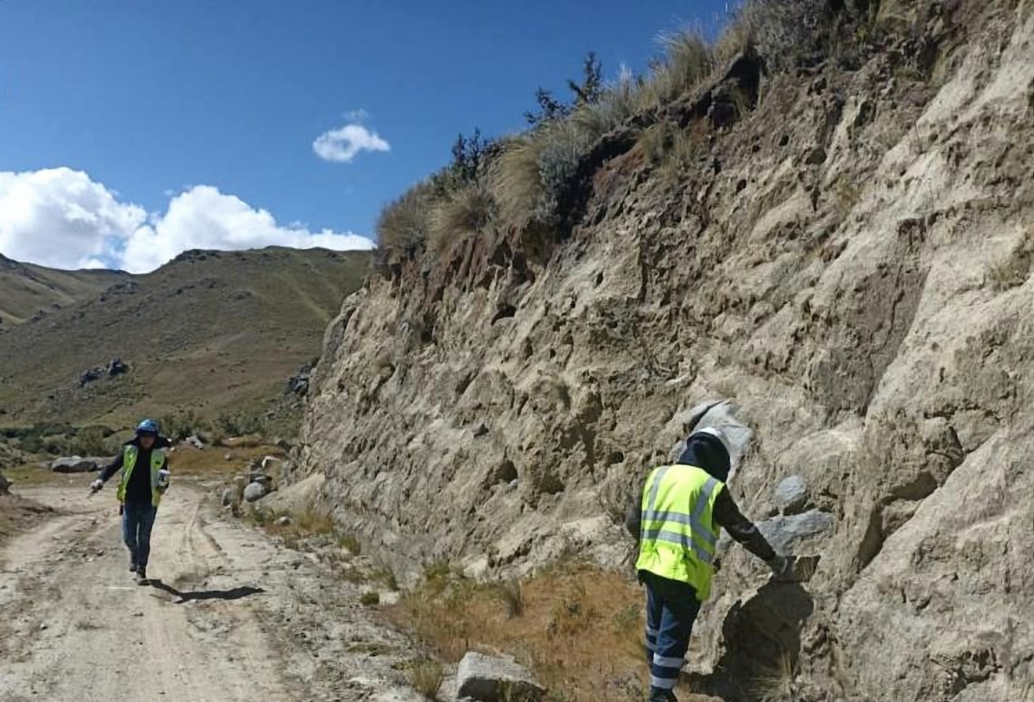 Trabajadores limpian el talud de una vía de acceso